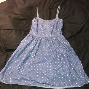 blue polka dot flare dress